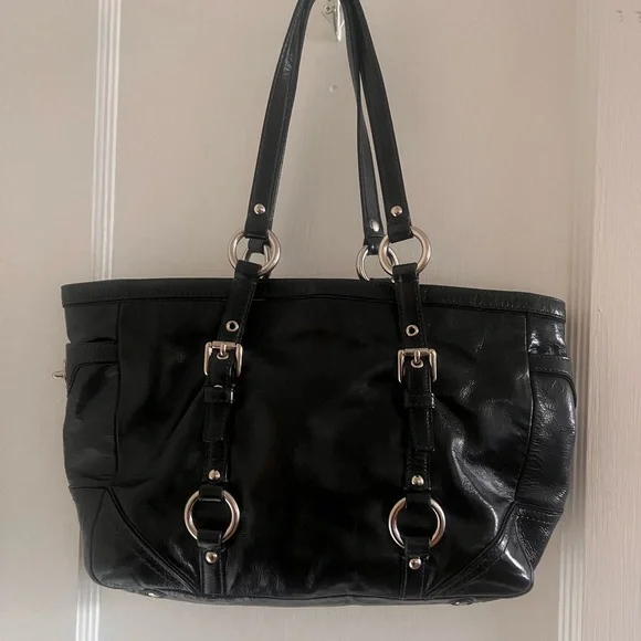 Coach Black Leather Shoulder Bag with Silver Accents - Picture 3 of 7